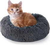 Heerlijke zachte fluffy kattenmand / hondenmand - Extra luxe pluche donut mand 40cm - Grijs / blauw - Kattenbed / hondenbed