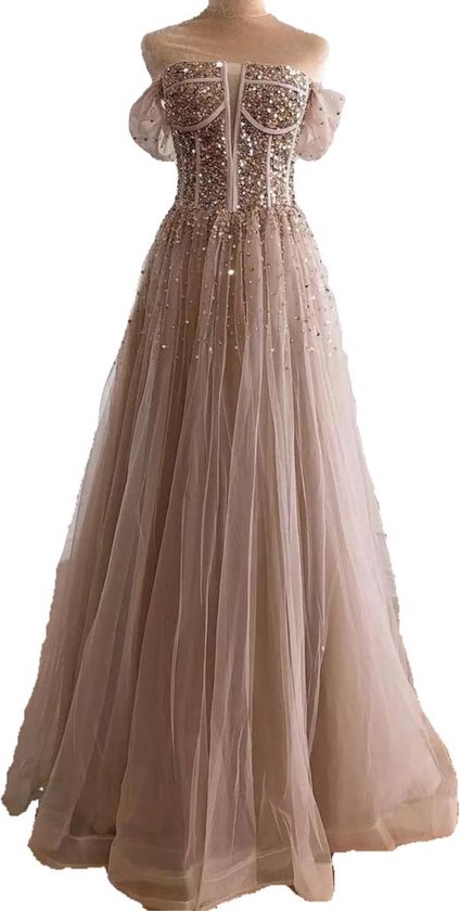 ECDAHICC Dames Jurk met Ronde Hals, Floor-Length, Pailletten, Bestikte ECDAHICC Dames Jurk met Ronde Hals, Floor-Length, Pailletten, Bestikte