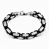 Bracelet King 12 mm pour homme - Acier PVD Zwart / ton Argent - Chaîne de maillons à maillons carrés