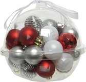 Decoris Kerstballen - 30st - kunststof - rood-wit-zilver - 3cm
