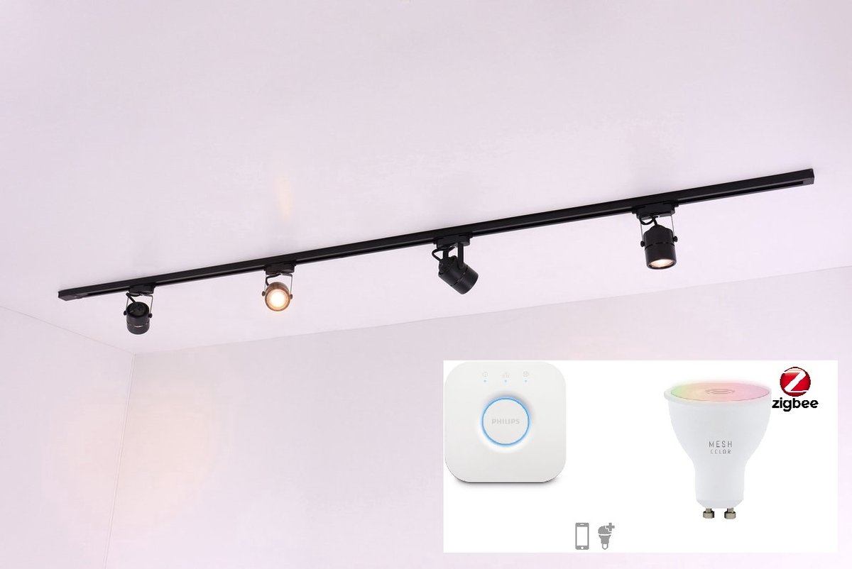 Kit D'éclairage Sur Rail RGB GU10 16 Couleurs, Lot De 8 Projecteurs à Changement De Couleur Avec Rail En H De 2x1,5 M, éclairages Sur Rail RGB à Distance IR Pour Salon