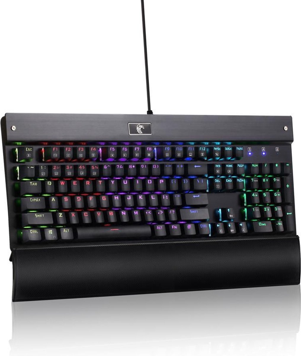E-Yooso Z77 Falcon Mechanical Gaming Keyboard - Instelbare RGB - 104 toetsen - met polssteun - Blue Switches (Zwart)