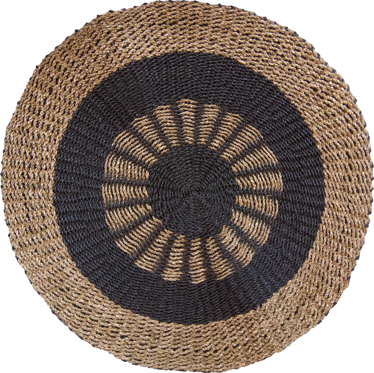 Zeegras Tapijt - Rond Vloerkleed - Bruin & Zwart - Diameter 1 Meter