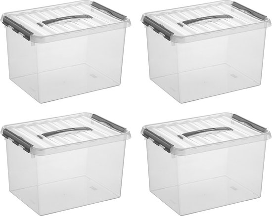 Sunware - Q-line opbergbox 22L - Set van 4 - Transparant/grijs