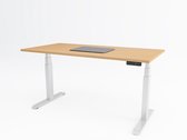 Tri-desk Premium | Elektrisch zit-sta bureau | Wit onderstel | Beuken blad | 140 x 80 cm