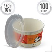 Soepbeker to go met Deksel 100 Stuks 470ml composteerbare soepkommen wegwerp yoghurtbeker 16OZ kraft stapelbaar