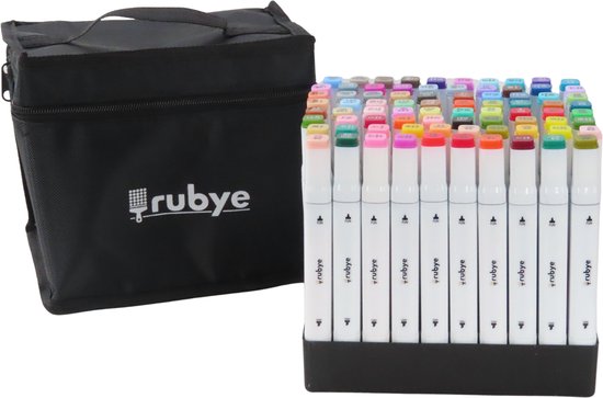 Rubye® Markeerstiften - Dual-Tip Markers - Twinmarkers - Alcohol Markers - Kleurstiften - Stiften voor Volwassenen - Etui - 80 Stuks