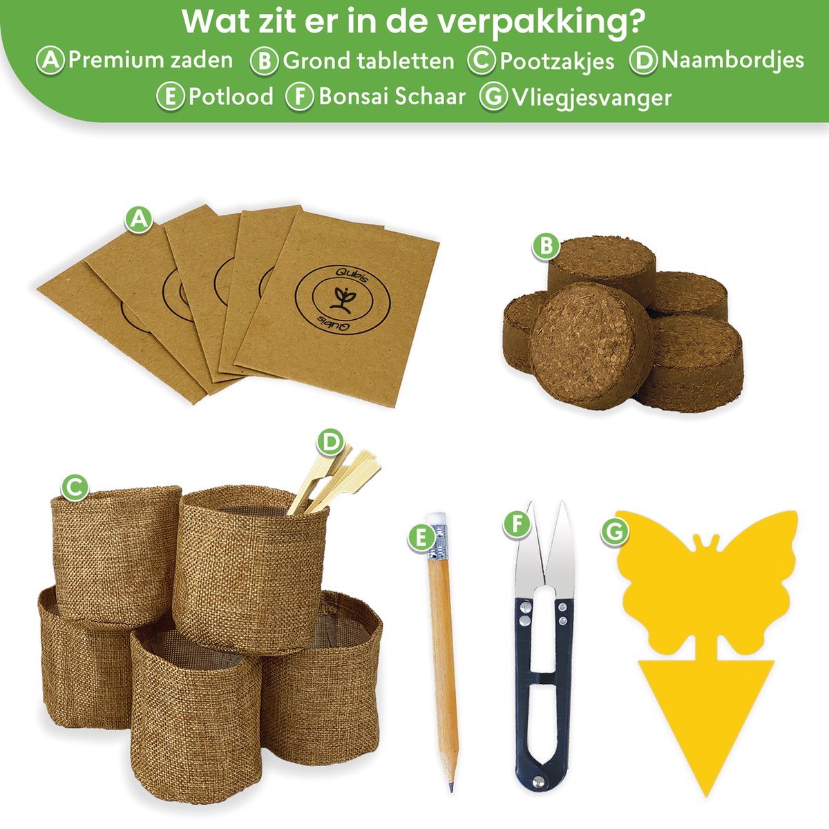 Qubis Bonsai Starters Kit - 23 Delige Kweekset - 5 Soorten Premium Zaden - DIY Pakket - Binnen Bonsai Boompje Kweken -  Incl. Rouwvliegjes Vanger — cadeau in Hobby - foto 3