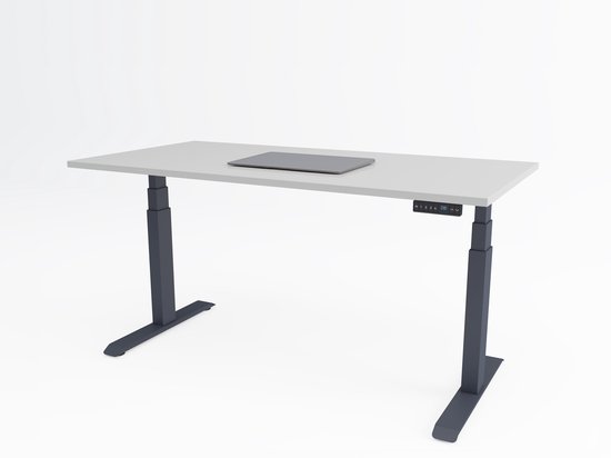Tri-desk Premium | Elektrisch zit-sta bureau | Antraciet onderstel | Grijs blad | 140 x 80 cm