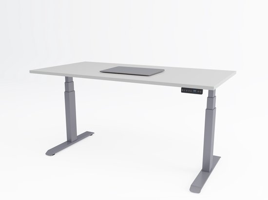 Tri-desk Premium | Elektrisch zit-sta bureau | Aluminium onderstel | Grijs blad | 140 x 80 cm