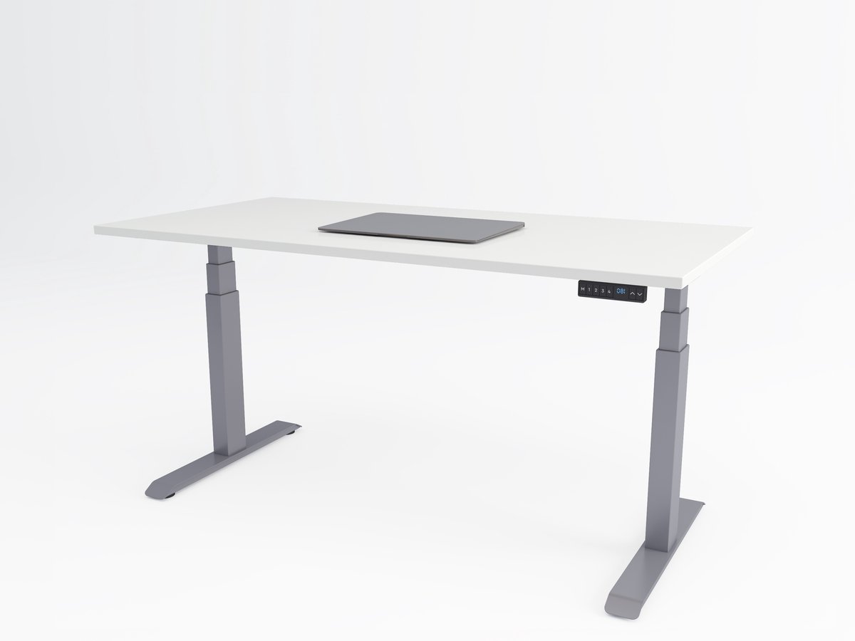 Tri-desk Premium | Elektrisch zit-sta bureau | Aluminium onderstel | Wit blad | 160 x 80 cm