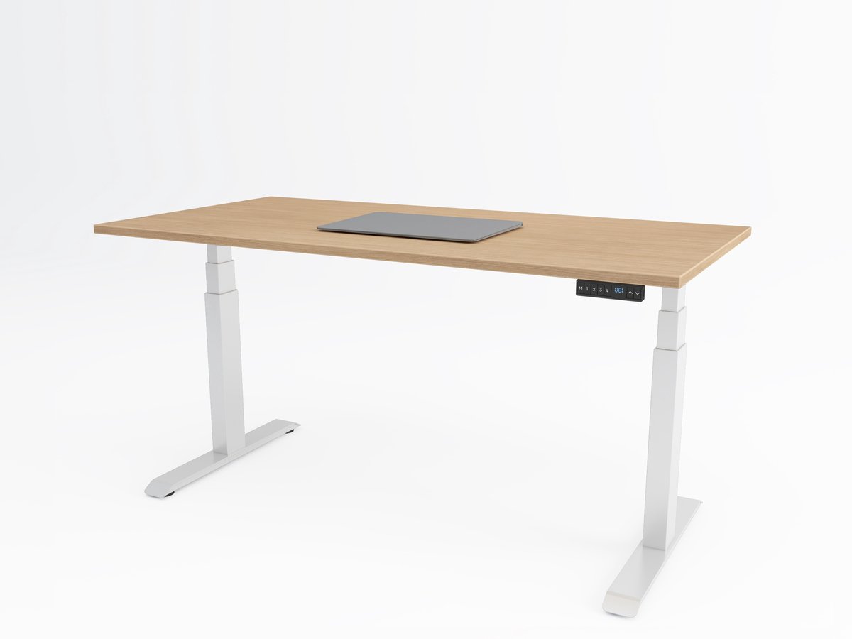 Tri-desk Premium | Elektrisch zit-sta bureau | Wit onderstel | Havana blad | 200 x 80 cm