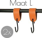 2x Leren S-haak hangers - Handles and more® | ORANJE - maat L (Leren S-haken - S haken - handdoekkaakje - kapstokhaak - ophanghaken)