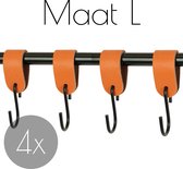 4x Leren S-haak hangers - Handles and more® | ORANJE - maat L (Leren S-haken - S haken - handdoekkaakje - kapstokhaak - ophanghaken)