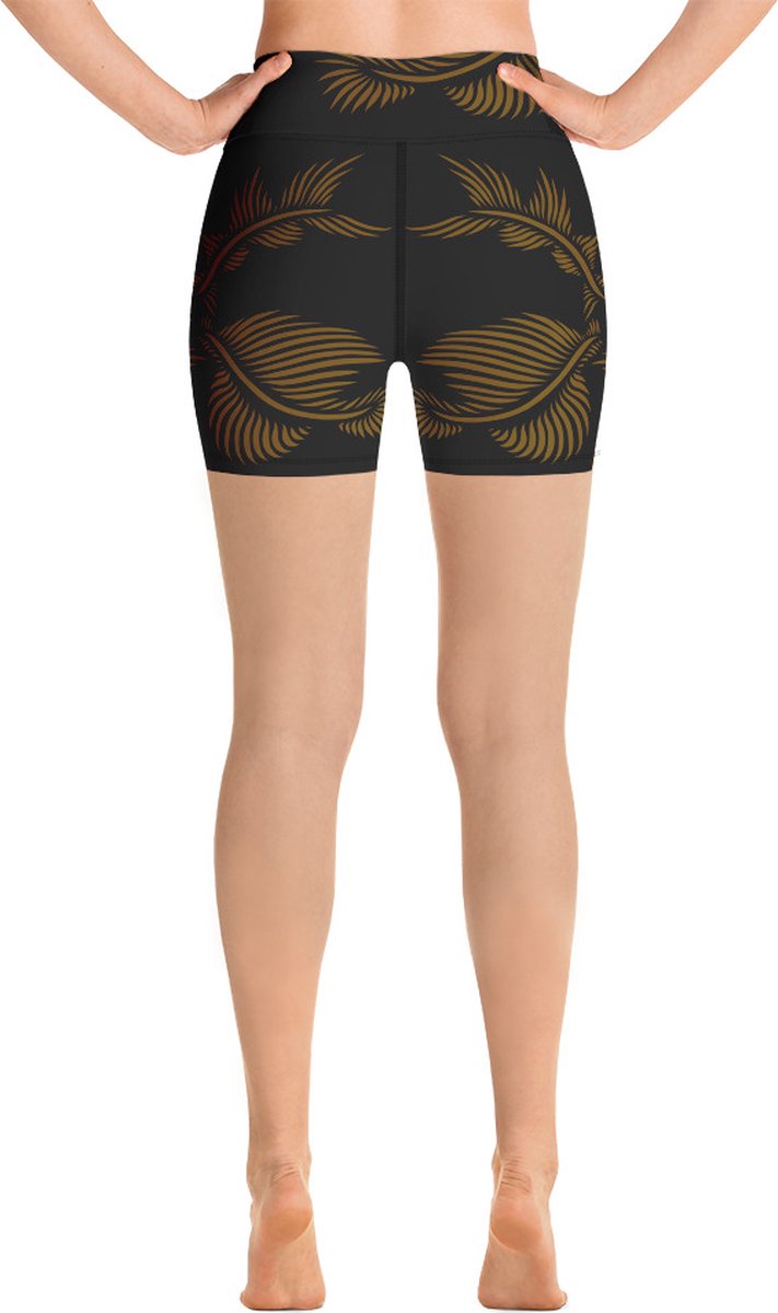 Sport Short - design Lines 4 Peace - High Waist Dry Fit High Performance 4way stretch - UPF 50+ - Hardloop - Yoga - Fitness - Dans - Pilates - Training - Korte broek-zwart hazelnootbruin - dames -maat L — afbeelding 4