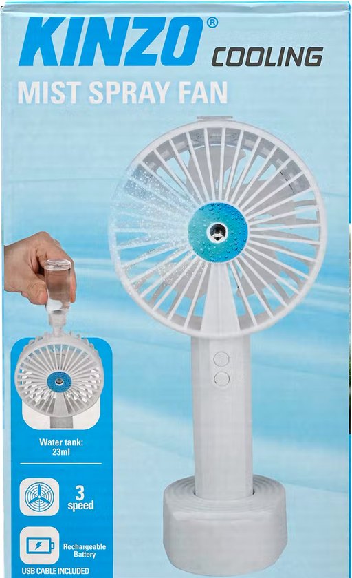 Ventilateur à main Kinzo avec mini ventilateur brumisateur pour les  vacances. | bol