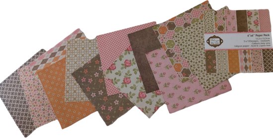 24 vellen plakboek papier vintage rood bloemenpatroon