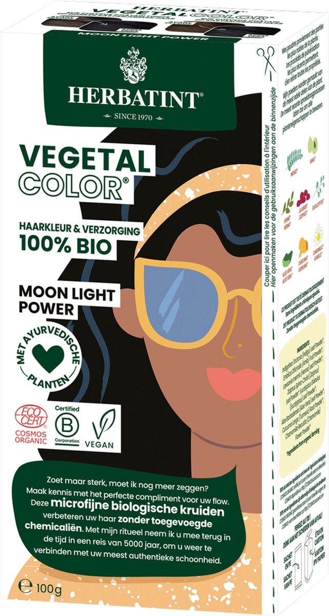 Herbatint Vegetal Color - Haarverf - Biologisch en vegan - Moon Light Power (zwart) - 100 gram