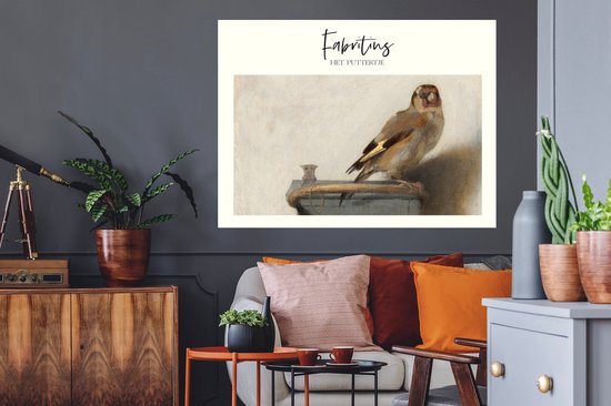 Muurstickers - Sticker Folie - Schilderij - Het puttertje - Carel Fabritius - 120x90 cm - Plakfolie - Muurstickers Kinderkamer - Zelfklevend Behang - Zelfklevend behangpapier - Stickerfolie