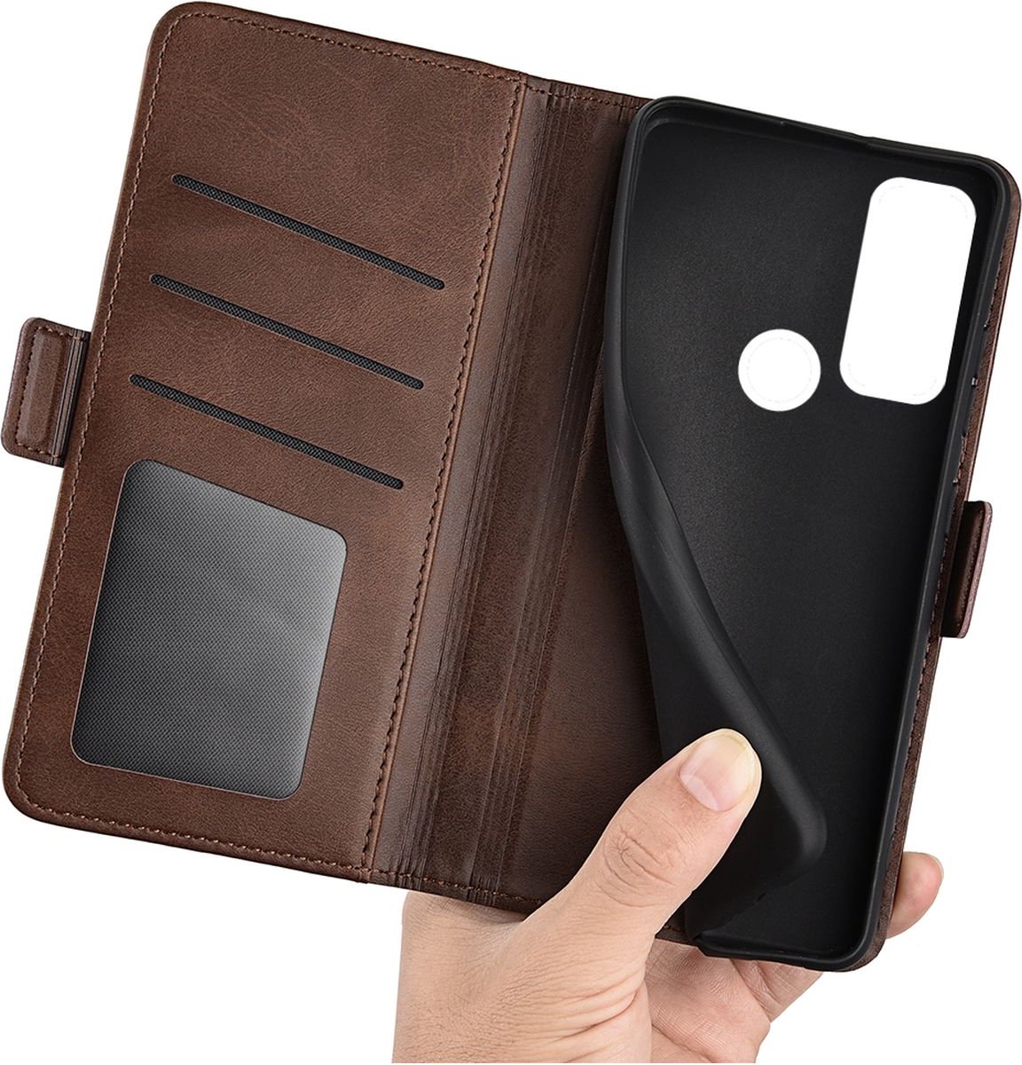 Mobigear Telefoonhoesje geschikt voor TCL 20 SE Hoesje | Mobigear Slim Magnet Bookcase Portemonnee | Pasjeshouder voor 3 Pasjes | Telefoonhoesje voor Pinpas / OV Kaart / Rijbewijs - Bruin — cadeau in Cadeau-ideeën - foto 3