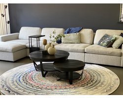 Combi-deal Salontafel rond Paras 90cm & 65 cm Mangohout Industrieel salontafels zwart