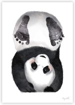 Voetafdruk baby – Panda – A4 Poster babykamer – Geboorte cadeau – Babyshower – Complete set met reserveposter, instructies en een inktkussen