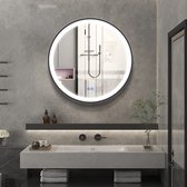 Starlight - Miroir de salle de bain - 80cm - Rond - Cadre Zwart - Tactile - Eclairage LED - Dimmable de 3000K à 6000K - Anti Condensation - Industriel