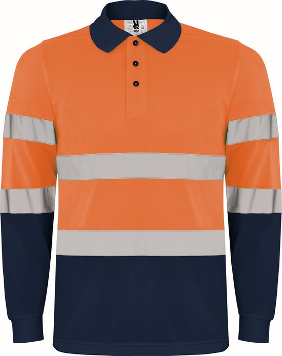 High Visibility Polo Shirt Polaris Navy Blauw / Fluor Oranje met reflecterende strepen 4XL