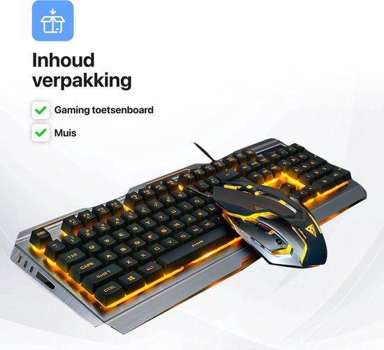 Tavaro Gaming Keyboard en muis Mechanisch - USB - Led verlichting - Silver And Gold - QWERTY - Tavaro