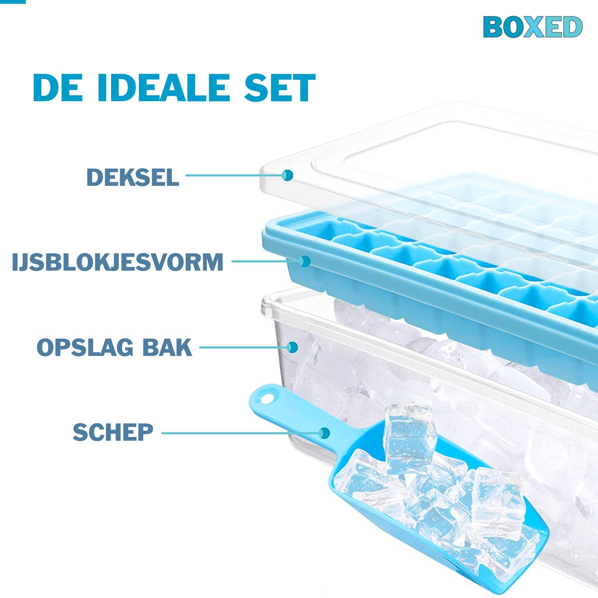 Boxed IJsblokjesvorm met Bak, Schep en Deksel - IJsvormpjes Maker -  Silcione... | bol.com