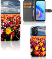 Coque de téléphone avec texte OPPO A76 | A96 Wallet Book Case Cadeau Fête des Mères Tulipes