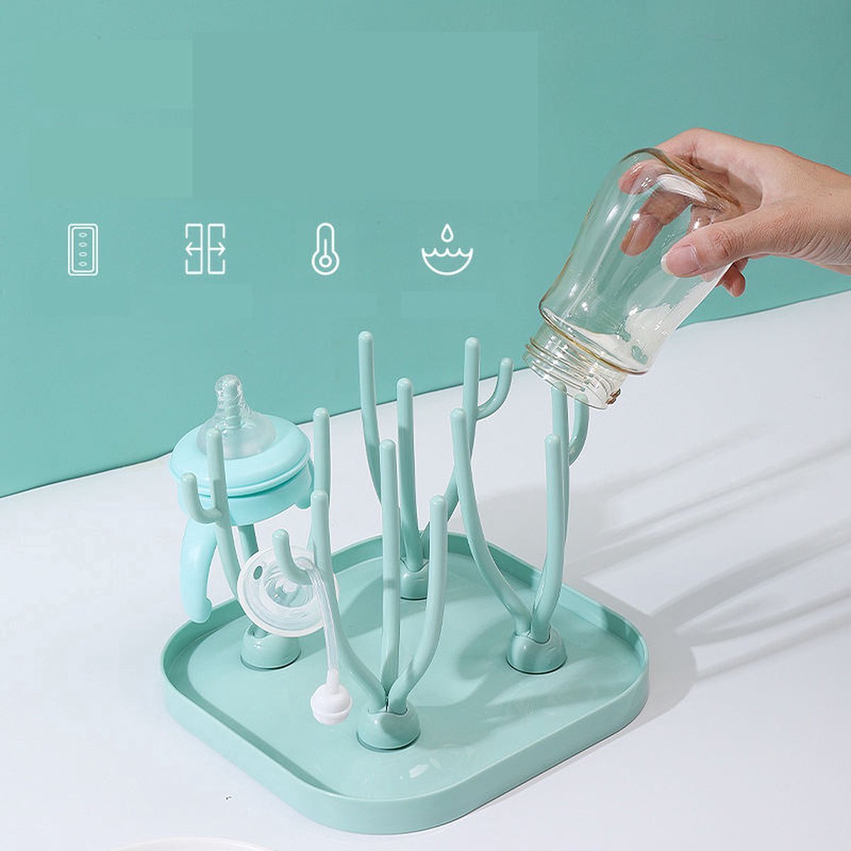 Goedkoopste Flexigood - Flessen Droogrek - Baby Flessenrek - Afdruiprek Baby - Droogrek - Groen/Turqoise