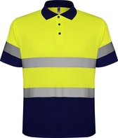 High Visibility Polo Shirt Polaris Navy Blauw / Fluor Geel met reflecterende strepen Size M merk Roly