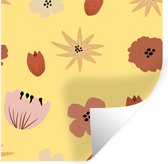 Sticker Muursticker Fruit abstrait - Fleurs abstraites sur fond jaune - 30x30 cm - Film adhésif autocollant - Sticker mural repositionnable