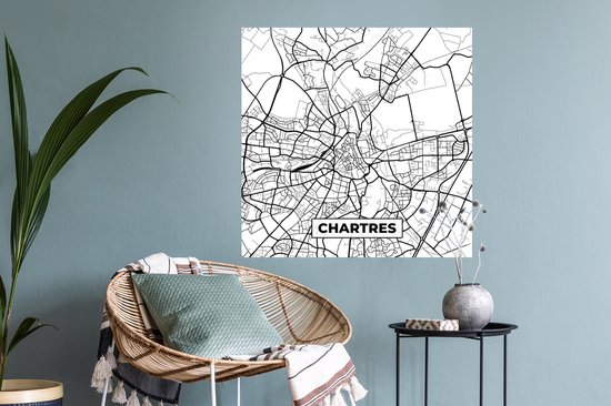 Stickers muraux - Plan de ville - France - Chartres - Plan - Plan d'étage - Zwart et blanc - 80x80 cm - Film adhésif