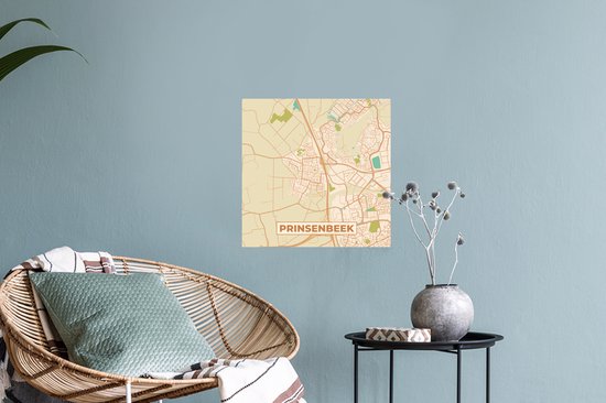 Muurstickers - Sticker Folie - Prinsenbeek - Plattegrond - Kaart - Stadskaart - Vintage - 30x30 cm - Plakfolie - Muurstickers Kinderkamer - Zelfklevend Behang - Zelfklevend behangpapier - Stickerfolie
