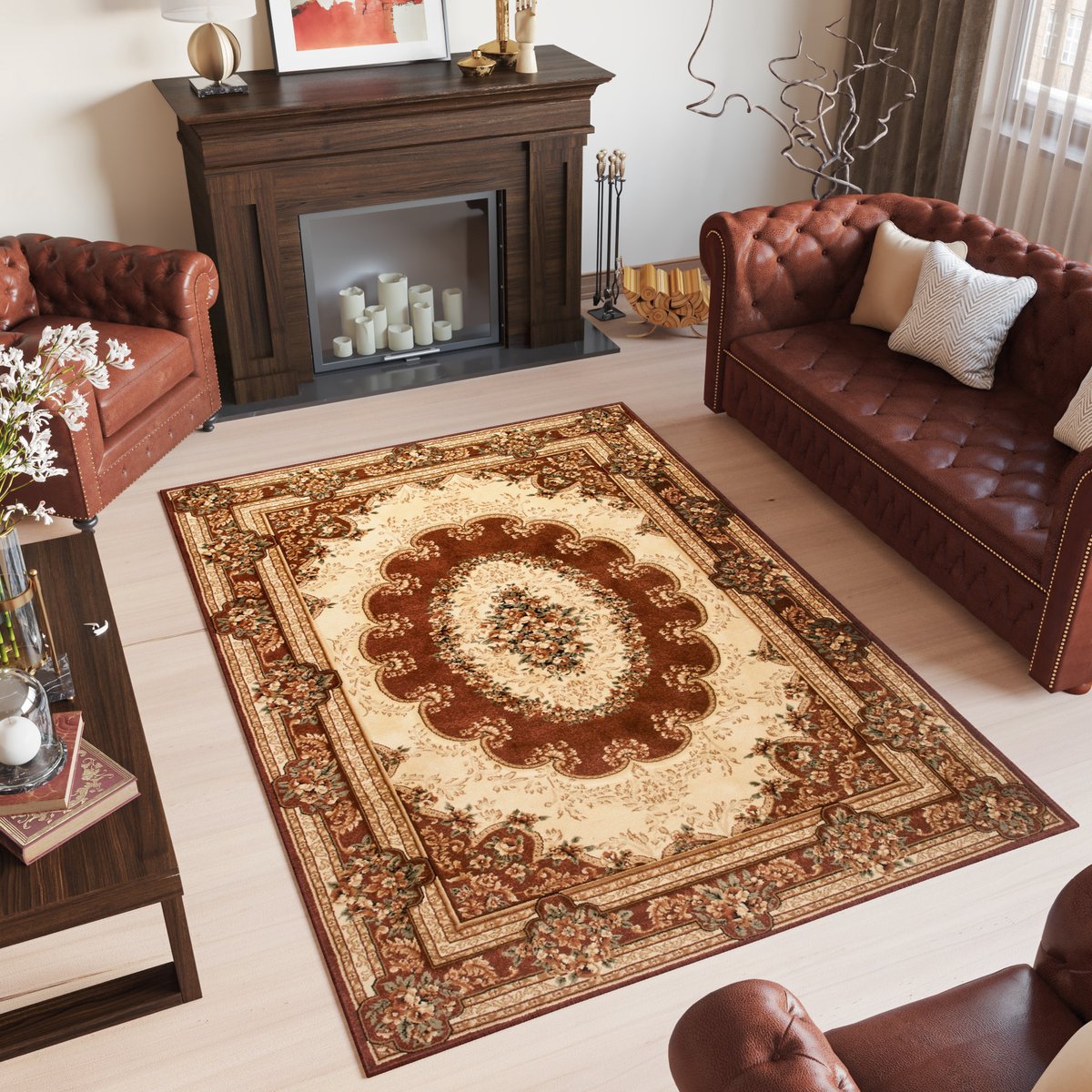 Tapiso Yesemek Vloerkleed Creme Perzisch Oriental Tapijt Maat- 200x400 Bruin Beige