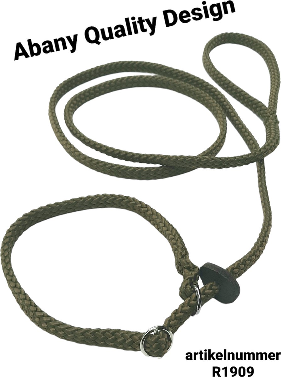 Abany quality design 5 mtr jachtgroen - jachtlijn - dubbele stop - retrieverlijn - wandelhoofdstel - lijn leiband met halsband - sliplijn met stop – half slip - puppylijn - vanglijn - mantrailing - 1R1909