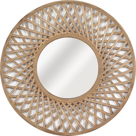 INSPIRE - wandspiegel - spiegel rond ROSACE - Ø 60 cm - beige - bamboe - rotan - hout - hangspiegel rond - design wandspiegel