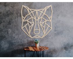 HOUTEN WANDDECORATIE / WOODEN WALL DECORATION - GEOMETRISCHE MUURDECORATIE / GEOMETRIC WALL ART - AKITA INU / SHIBA - 69 x 72cm - LICHT HOUT / NATURAL WOOD - ORIGAMI DESIGN WANDFIGUUR - ECHT HOUT - REAL WOOD - HONDEN / DOGS