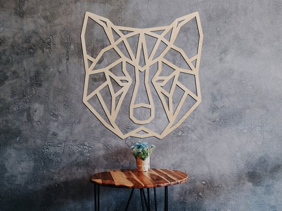 HOUTEN WANDDECORATIE / WOODEN WALL DECORATION - GEOMETRISCHE MUURDECORATIE / GEOMETRIC WALL ART - AKITA INU / SHIBA - 69 x 72cm - LICHT HOUT / NATURAL WOOD - ORIGAMI DESIGN WANDFIGUUR - ECHT HOUT - REAL WOOD - HONDEN / DOGS