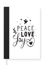 Notitieboek - Schrijfboek - Peace love & joy - Quotes - Spreuken - Kerst - Vrede - Liefde - Geluk - Notitieboekje klein - A5 formaat - Schrijfblok - Kerst - Cadeau - Kerstcadeau voor mannen, vrouwen en kinderen
