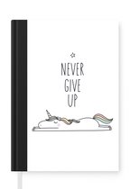 Notitieboek - Schrijfboek - Unicorn - Kinderen - Quotes - Never give up - Meisjes - Notitieboekje klein - A5 formaat - Schrijfblok