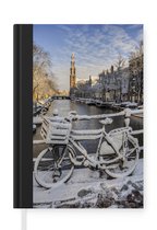Notitieboek - Schrijfboek - Winterse impressie van Prinsengracht - Notitieboekje klein - A5 formaat - Schrijfblok
