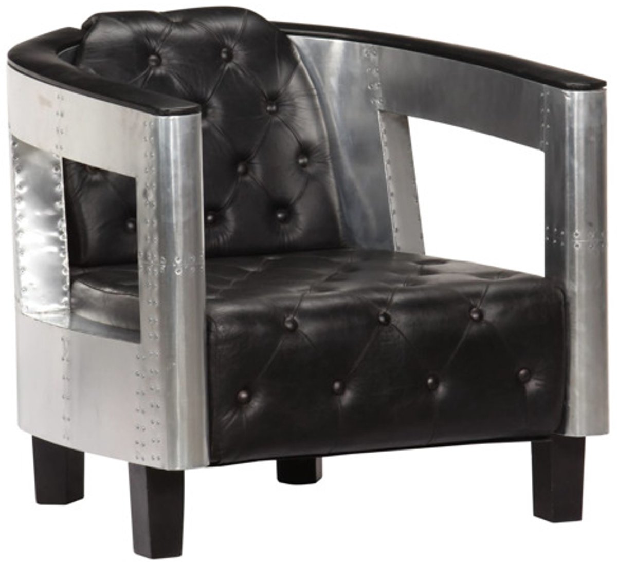 vidaXL Fauteuil - luchtvaartstijl - echt - leer - zwart