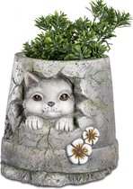 Pot de fleurs chaton à l'envers - 24 cm de haut - couleur pierre