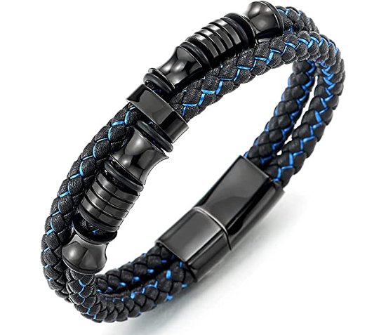 Malinsi Armband Heren - Blauw Mysterie - RVS en Leer - 20 cm + 2 cm verlengstuk - Armbandje Mannen