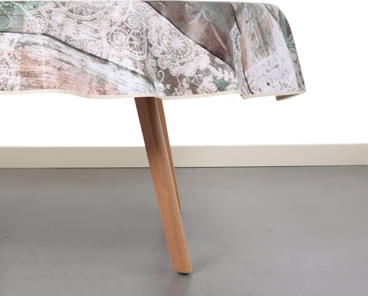 ANRO Tafelkleed van vinyl, tafelzeil, gehaakt kant, waterbestendig, bloemen, geruit, roze/wit, 200 x 138 cm