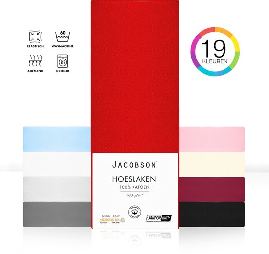 Jacobson PREMIUM - Jersey Hoeslaken - 180x200cm - 100% Katoen - tot 25cm matrasdikte - Rood