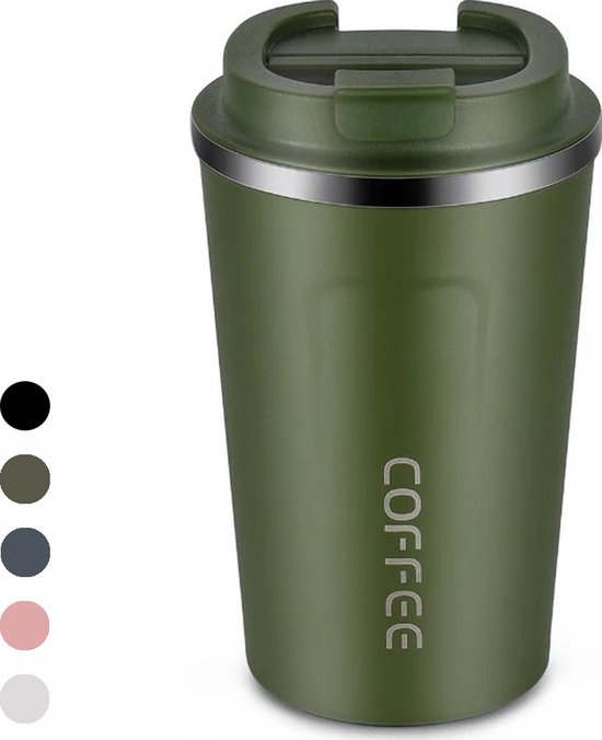 Koffiebeker To Go Groen – Thermosbeker – Herbruikbare koffiebeker – Dubbelwandige koffie beker – 380ML